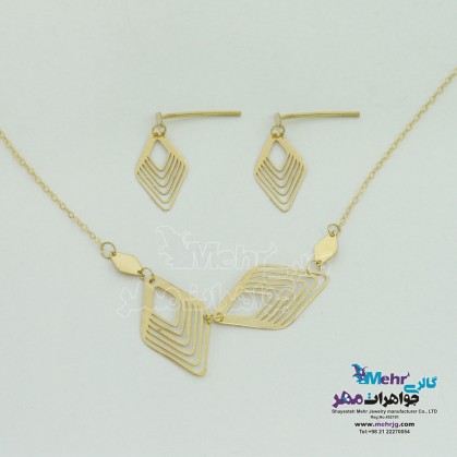 Half set of gold - necklace and earrings - geometric design-SS0385